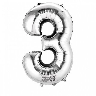 Amscan Folienballon SuperShape 3 silber, 53 x 88 cm inkl. Helium - nur Abholung, kein Versand möglich