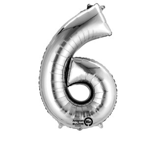 Riethmüller Zahl 6 Silber Folienballon, 55 x 88 cm inkl. Helium - nur Abholung, kein Versand möglich