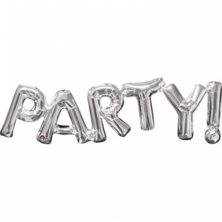 Amscan Folienballon SuperShape Schriftzug "Party" silber, 83 x 22 cm (nur mit Luft befüllbar)