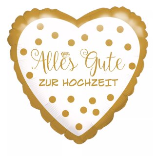 Amscan Folienballon "Alles Gute zur Hochzeit" goldene Punkte Rund, 43cm inkl. Helium - nur Abholung, kein Versand möglich