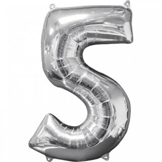 Amscan Folienballon Silber 5, 45 x 66 cm inkl. Helium - nur Abholung, kein Versand möglich