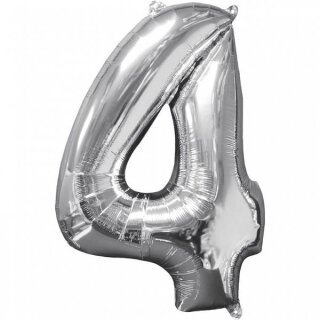 Amscan Folienballon Silber 4, 45 x 66 cm inkl. Helium - nur Abholung, kein Versand möglich