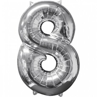 Amscan Folienballon Silber 8, 45 x 66 cm inkl. Helium - nur Abholung, kein Versand möglich