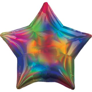 Amscan Folienballon Holographic Iridescent Rainbow Star, 45 cm inkl. Helium