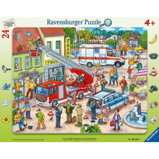 Ravensburger 110, 112 - Eilt herbei! Rahmenpuzzle Feuerwehr Puzzle, 24 Teile