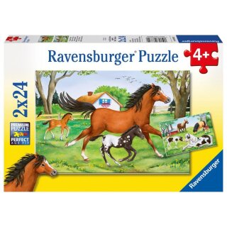 Ravensburger Kinderpuzzle - 08882 Welt der Pferde - Puzzle für Kinder ab 4 Jahren, mit 2x24 Teilen.