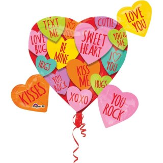 Amscan Folienballon SuperShape "Hearts with Messages Cluster", 68 x 63 cm inkl. Helium