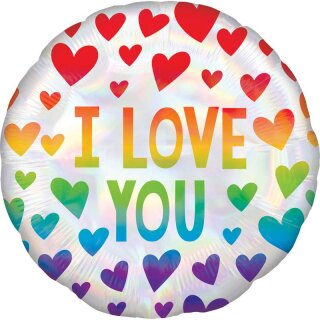 Amscan Folienballon Iridescent I love You Herzen rund, 45 cm verpackt inkl. Helium - nur Abholung, kein Versand möglich