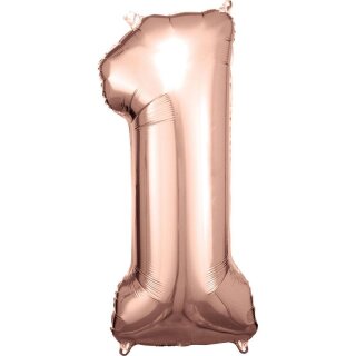 Riethmüller Zahl 1 Rosé Gold Folienballon 33 cm x 86 cm inkl. Helium - nur Abholung, kein Versand möglich