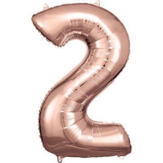 Riethmüller Zahl 2 Rosé Gold Folienballon 50 cm x 88 cm inkl. Helium - nur Abholung, kein Versand möglich