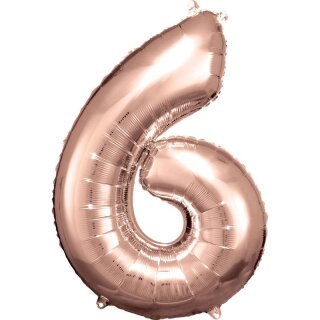 Riethmüller Zahl 6 Rosé Gold Folienballon 55 cm x 88 cm inkl. Helium - nur Abholung, kein Versand möglich