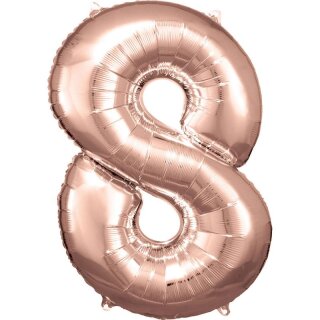 Riethmüller Zahl 8 Rosé Gold Folienballon 53 cm x 83 cm inkl. Helium - nur Abholung, kein Versand möglich