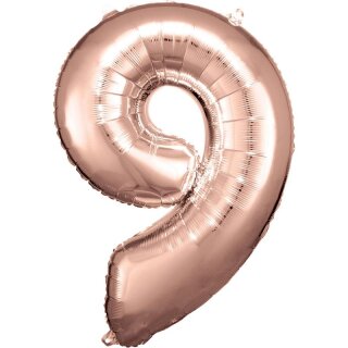 Riethmüller Zahl 9 Rosé Gold Folienballon 63 cm x 86 cm inkl. Helium - nur Abholung, kein Versand möglich