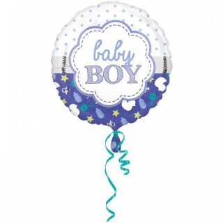 Amscan Folienballon Baby Boy Geburt Muschel  rund, 43 cm inkl. Helium