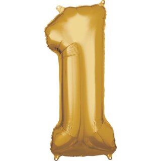 Riethmüller Zahl 1 Gold Folienballon 33 cm x 86 cm inkl. Helium