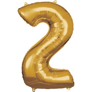 Riethmüller Zahl 2 Gold Folienballon 33 cm x 86 cm inkl. Helium - nur Abholung, kein Versand möglich