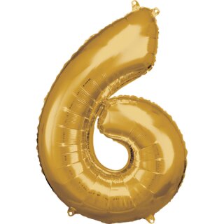 Riethmüller Zahl 6 Gold Folienballon 55 cm x 88 cm inkl. Helium - nur Abholung, kein Versand möglich