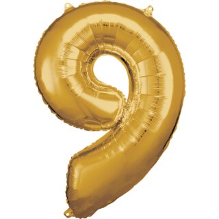 Riethmüller Zahl 9 Gold Folienballon 63 cm x 86 cm inkl. Helium - nur Abholung, kein Versand möglich