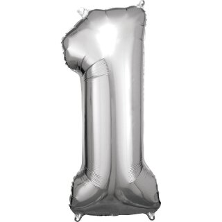 Riethmüller Zahl 1 Silber Folienballon 33 cm x 86 cm inkl. Helium - nur Abholung, kein Versand möglich