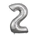 Riethmüller Zahl 2 Silber Folienballon 50 cm x 88 cm...
