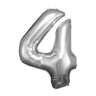 Riethmüller Zahl 4 Silber Folienballon 66 cm x 88 cm inkl. Helium - nur Abholung, kein Versand möglich