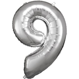 Riethmüller Zahl 9 Silber Folienballon 63 cm x 86 cm inkl. Helium - nur Abholung, kein Versand möglich