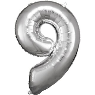 Riethmüller Zahl 9 Silber Folienballon 63 cm x 86 cm inkl. Helium