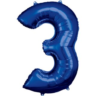 Riethmüller Zahl 3 Blau Folienballon 53 cm x 88 cm inkl. Helium