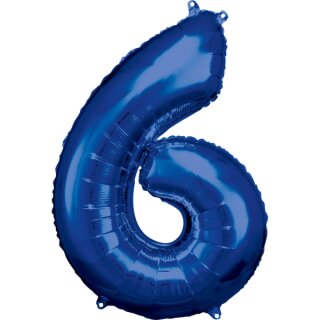 Riethmüller Zahl 6 Blau Folienballon 55 cm x 88 cm inkl. Helium