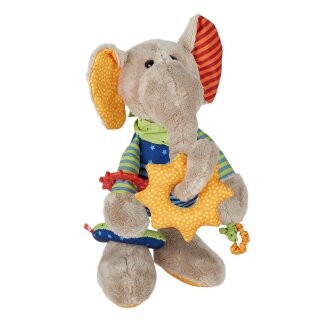 sigikid 40863 - Aktiv-Elefant bunt PlayQ mit Rassel, Quietsche und Knisterfolie