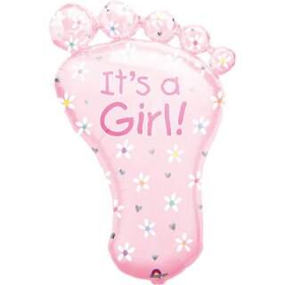 Amscan XL Folienballon Fuß rosa - Its a Girl - Geburt Mädchen, 58 x 82 cm inkl. Helium