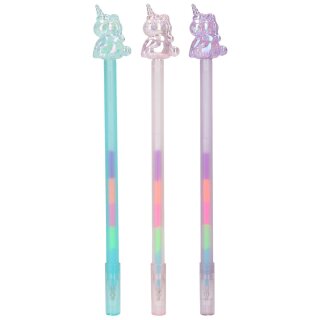 Ylvi 1x Icy Unicorn Einhorn-Gelstift mit Topper fünf Farben - zufällige Auswahl