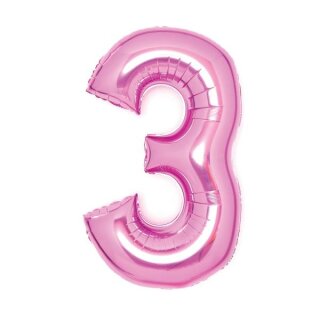 Amscan Zahl 3 Pink Folienballon, 66cm inkl. Helium - nur Abholung, kein Versand möglich