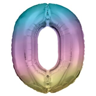 Riethmüller Zahl 0 Regenbogen Pastel Folienballon 86 cm inkl. Helium - nur Abholung, kein Versand möglich