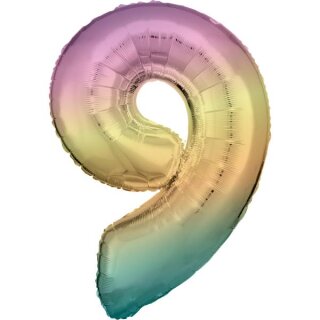 Riethmüller Zahl 9 Regenbogen Pastel Folienballon 86 cm inkl. Helium - nur Abholung, kein Versand möglich