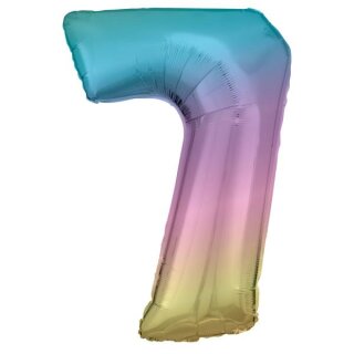 Riethmüller Zahl 7 Regenbogen Pastel Folienballon 86 cm inkl. Helium - nur Abholung, kein Versand möglich