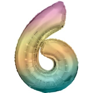 Riethmüller Zahl 6 Regenbogen Pastel Folienballon 86 cm inkl. Helium - nur Abholung, kein Versand möglich