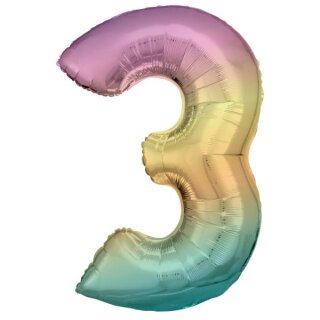 Riethmüller Zahl 3 Regenbogen Pastel Folienballon 86 cm inkl. Helium - nur Abholung, kein Versand möglich