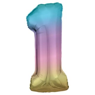 Riethmüller Zahl 1 Regenbogen Pastel Folienballon 86 cm inkl. Helium - nur Abholung, kein Versand möglich