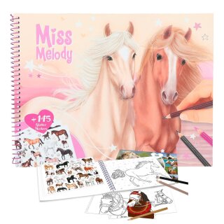 Miss Melody Pferde Malbuch Stickerbuch mit 145 Glitter Stickers für Mädchen