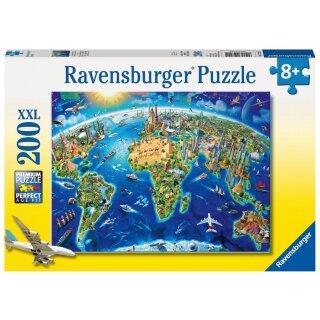 Ravensburger Kinderpuzzle - 12722 Große, weite Welt - Puzzle-Weltkarte für Kinder ab 8 Jahren, mit 200 Teilen im XXL-Format.