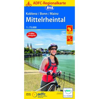 ADFC-Regionalkarte Koblenz/Bonn/Mainz Mittelrheintal 1:75.000, reiß- und wetterfest, mit GPS-Tracks