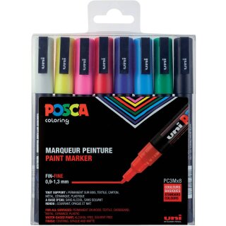 Uni-ball Marker POSCA-Stifte PC-3M - 8er Set Standardfarben 0,9-1,3 mm