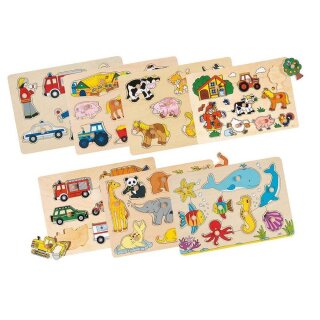 Goki 1x Holz-Steckpuzzle aus Holz mit kleinen Griffen für Kleinkinder - zufällige Auswahl