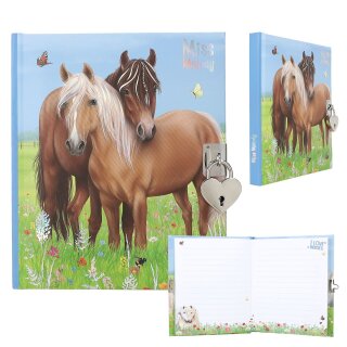 Miss Melody Pferde Tagebuch mit Stickern und Herzschloss für Mädchen