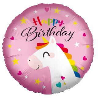 Amscan Folienballon Satin Einhorn Happy Birthday 45 cm inkl. Helium - nur Abholung, kein Versand möglich