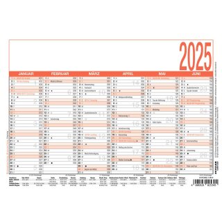Zettler Arbeitstagekalender A5 2026 - Bürokalender 21 × 15 cm, 6 Monate pro Seite - , Arbeitstage-, Tag