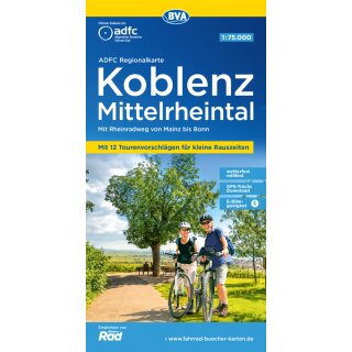 ADFC-Regionalkarte Fahrradkarte Koblenz Mittelrheintal, 1:75.000, mit Tagestourenvorschlägen, reiß- und wetterfest