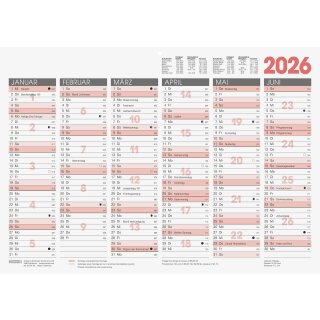Brunnen Tafelkalender 2026 A3 1 Seite/6 Monate aus kräftigem Karton