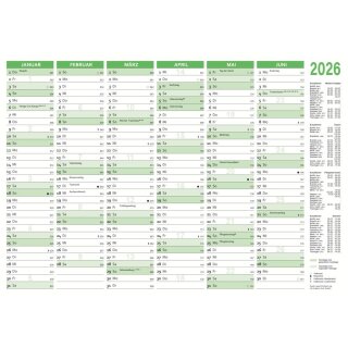 RNK Tischkalender 2026, A5 quer grün, 6 Monate/1 Seite